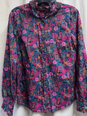 J.Crew Liberty London Ciara Floral Print Button Down Ruffle Collar Top Sz M